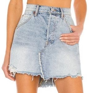 NEW Free People We The Free Brea Cut Off Denim Blue Jean Mini Skirt Size 24